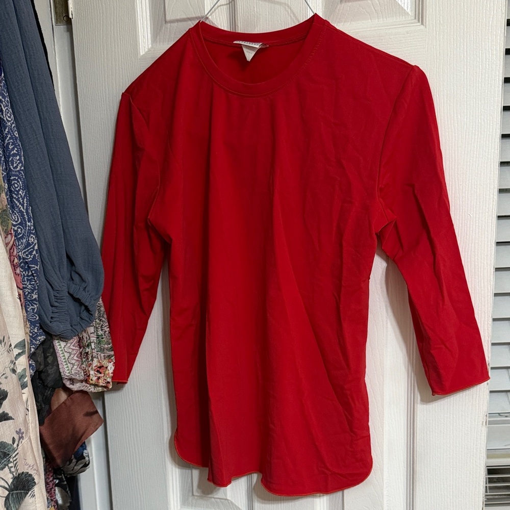 Women's Red Swim Coverup Tunic - Three-Quarter Sleeve